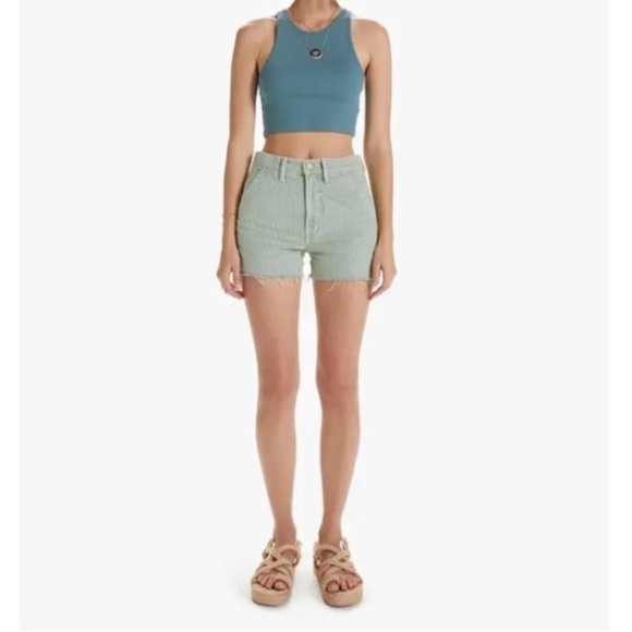 MOTHER Rainbow Choo Choo Lemon Drop High Waist Utility Fray Denim Shorts Size 28 - Picture 14 of 14